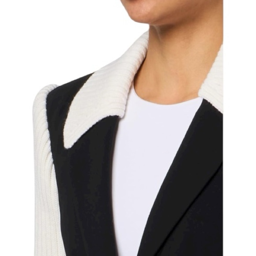 Cinq A Sept Women’s Cheyenne Knit Combo Tailored Black and Ivory Blazer Size 8 - Picture 6 of 12